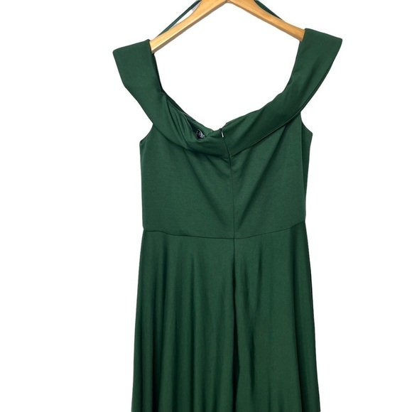 La Femme Off The Shoulder Jersey Fit & Flare Gown Green Dress Size 16 Formal - Picture 6 of 11